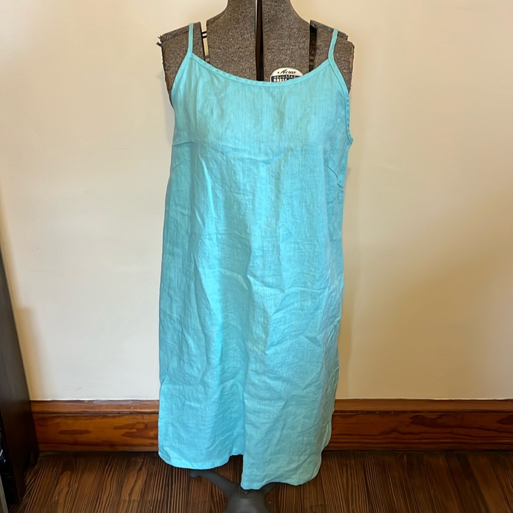 Aqua Match Point Medium Linen Dress